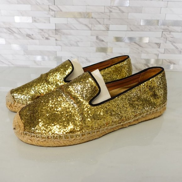 MARC JACOBS Womens Shoes 37 Flat Loafer Gold 6 Metallic Glitter Sparkle Y2K Glam - Picture 1 of 16